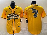 Men's Oakland Athletics Yellow Team Big Logo Cool Base Stitched Baseball Jersey 003,baseball caps,new era cap wholesale,wholesale hats
